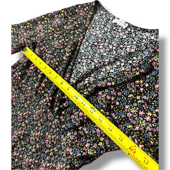 Paper Crane Black with Vibrant Pink and Yellow Floral Long Sleeve Wrap Blouse - Picture 8 of 16
